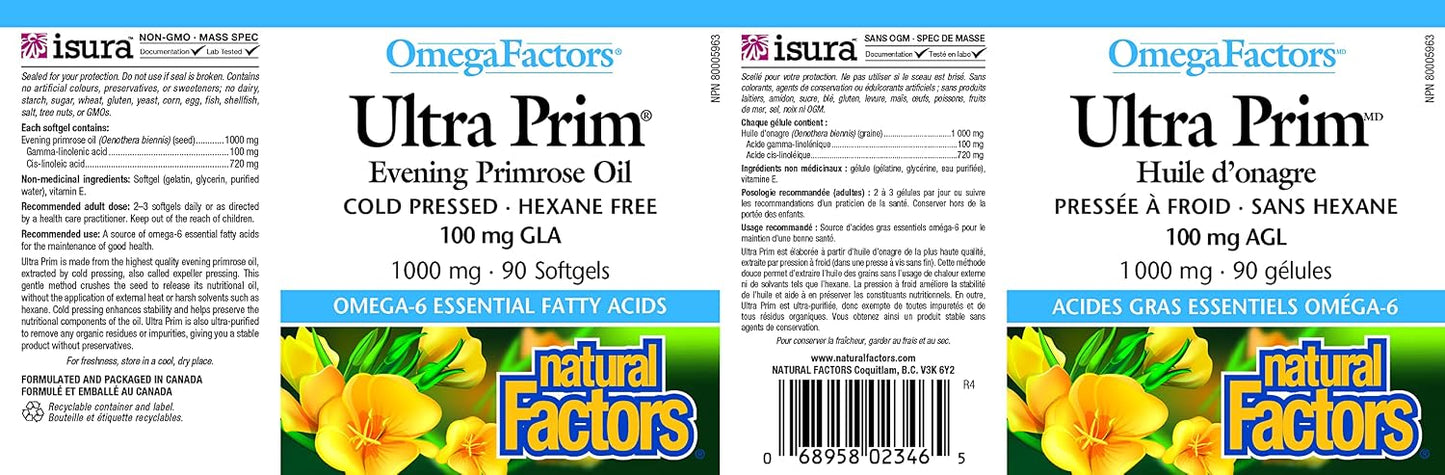 Natural Factors Ultra Prim - Evening Primrose Oil 1000 mg - 90 softgels