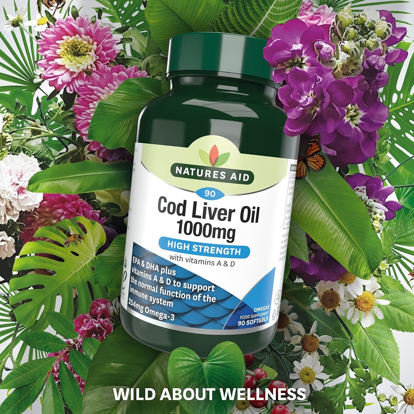 Natures Aid Cod Liver Oil 1000mg – 90 Capsules | High Strength Omega-3 with Vitamins A & D, Supports Immune System, Heart, Brain, Vision & Joints