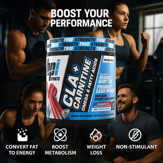 BPI Sports CLA + Carnitine Powder – Caffeine Free, Rainbow Ice 350G , 50 Servings