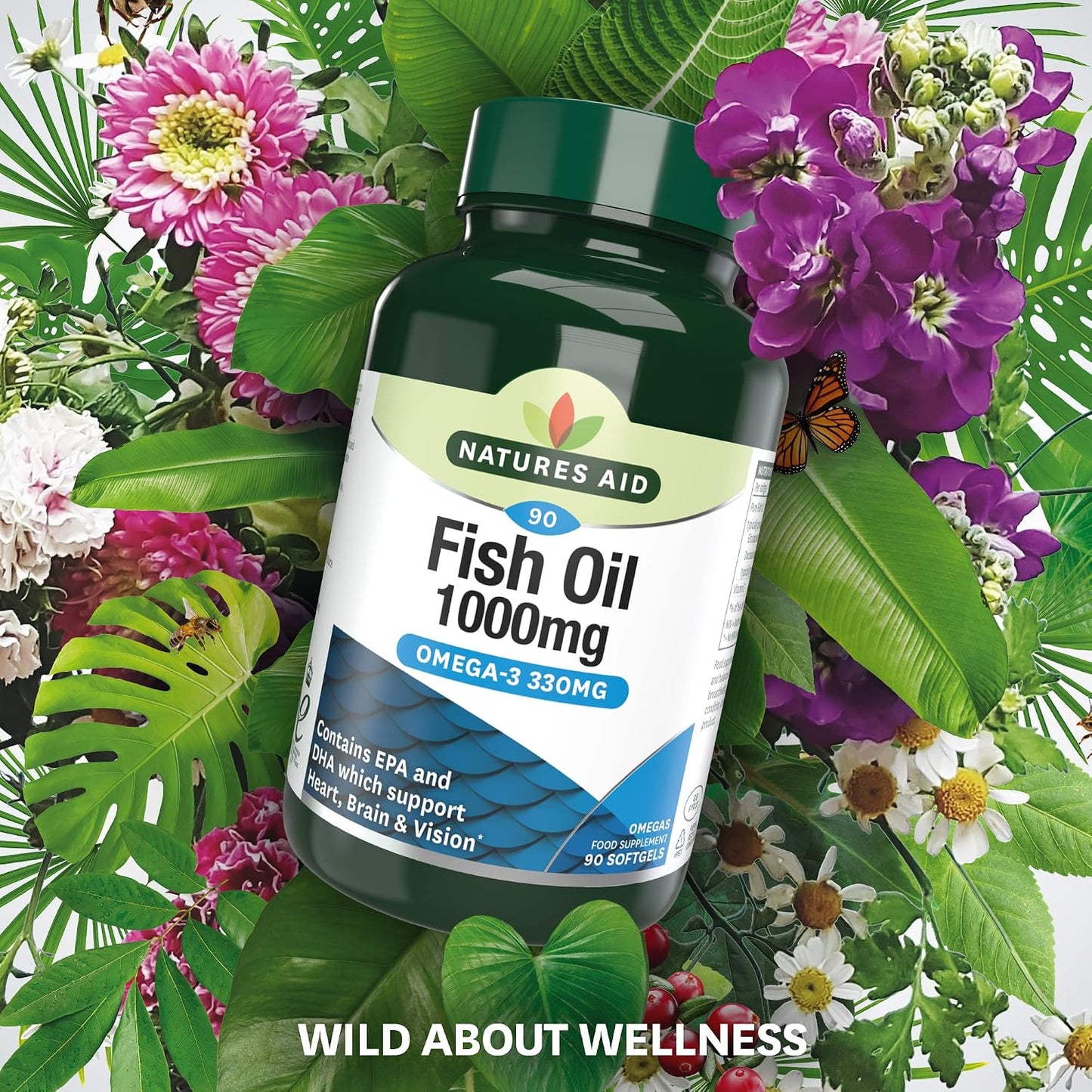Natures Aid Omega-3 Fish Oil 1000mg – 90 Softgel Capsules | High Strength Omega-3 with DHA & EPA, Supports Heart, Brain, Vision, Immune & Joint Health