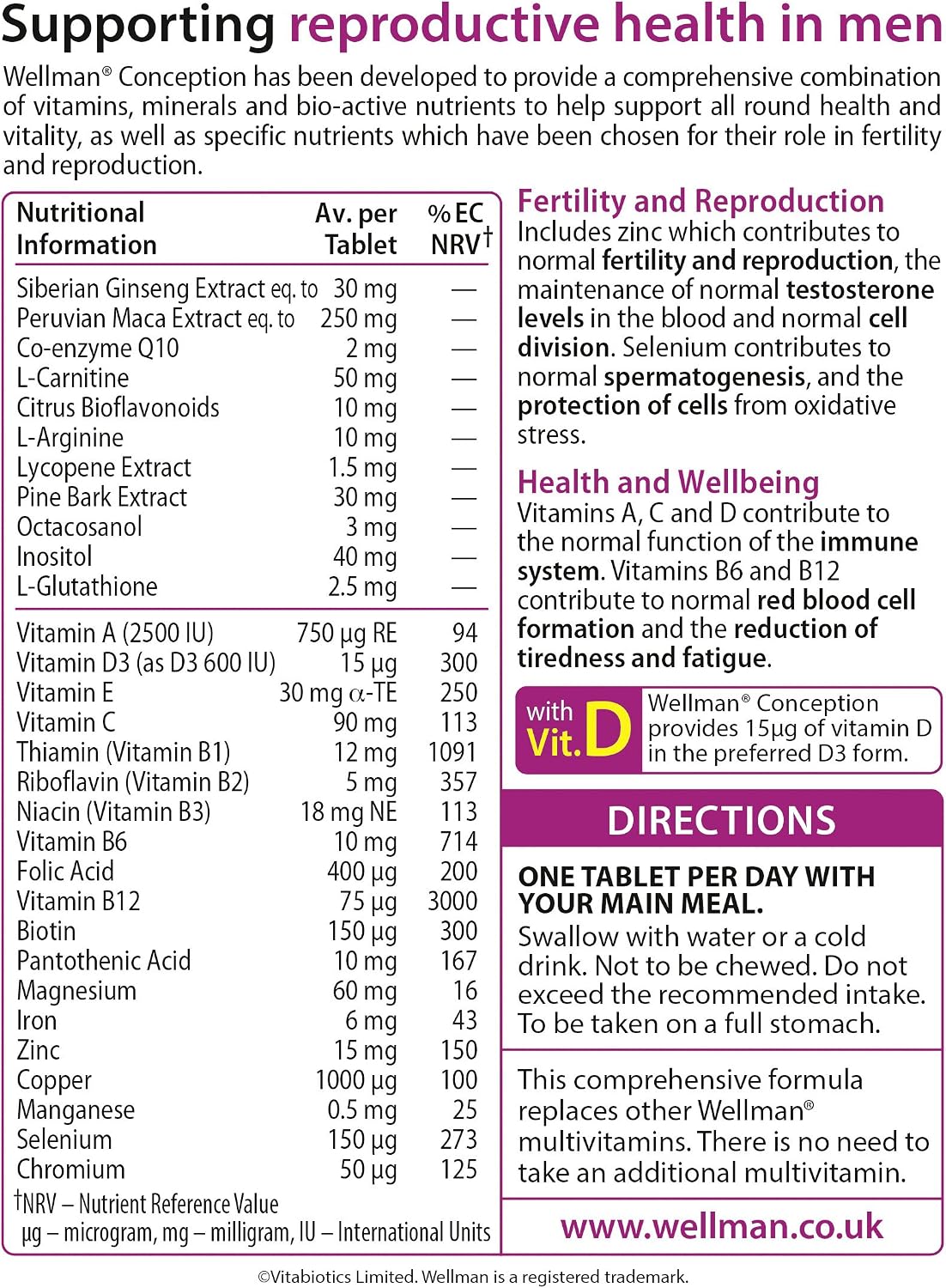 Wellman Wellman Conception Pregnancy Vitamin for Men 30count