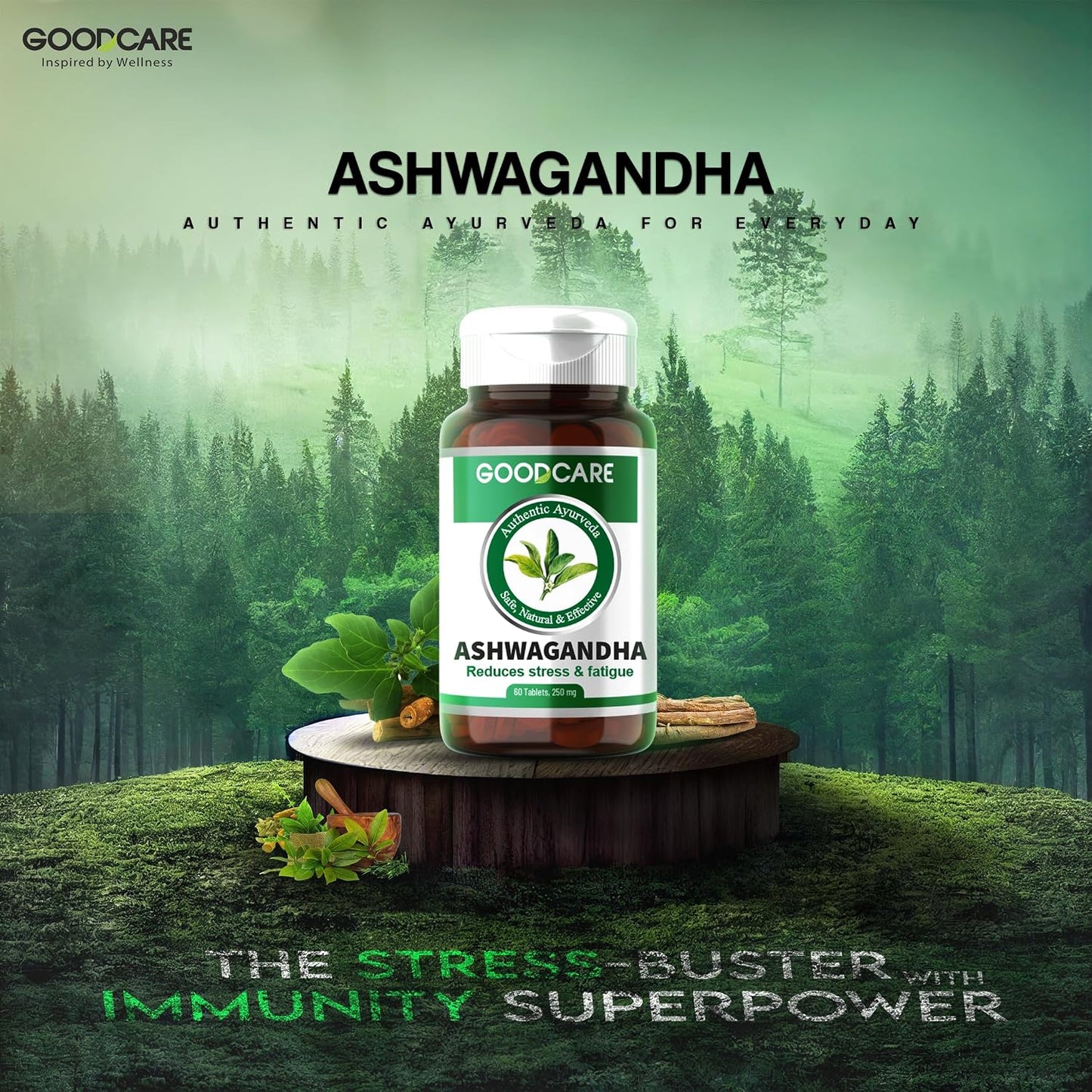 Goodcare Ashwagandha 60 Tablets | Ayurvedic Stress & Sleep Support | Boosts Energy & Immunity | Reduces Fatigue | Rich in Antioxidants