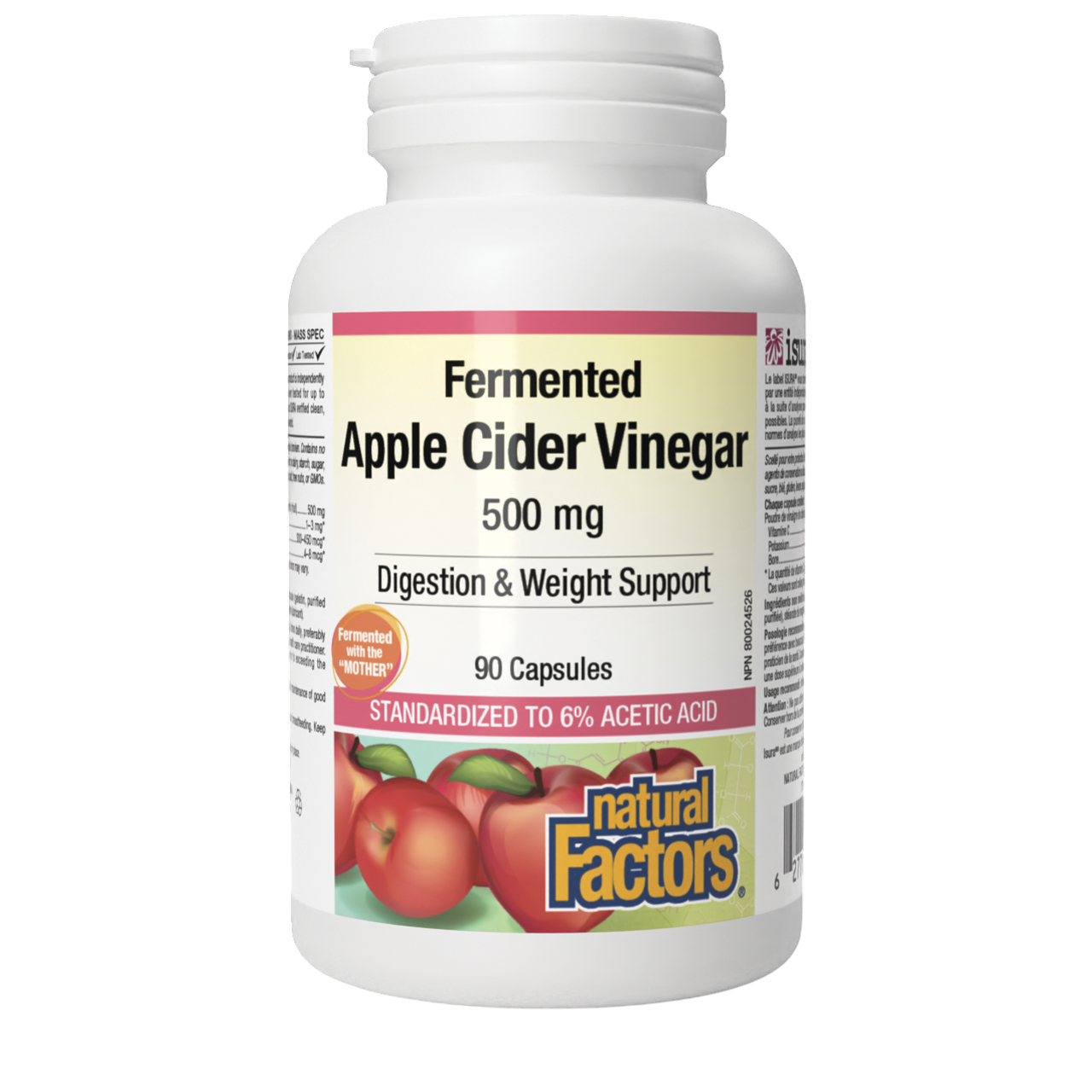 Natural Factors Apple Cider Vinegar, 500 mg, 90 Capsules