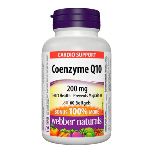 Webber Naturals CoQ10 200mg, Coenzyme Q10 Supplement, 60 Softgels | High Potency Co Q10 Antioxidant Supplement for Heart Health & Cellular Energy Production