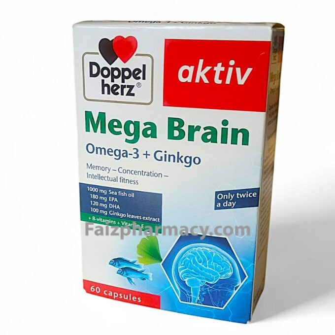 Doppelherz aktiv Mega Brain Omega-3 + Ginko capsules 60s-Brain-Heart-Mental Clarity-Nervous system