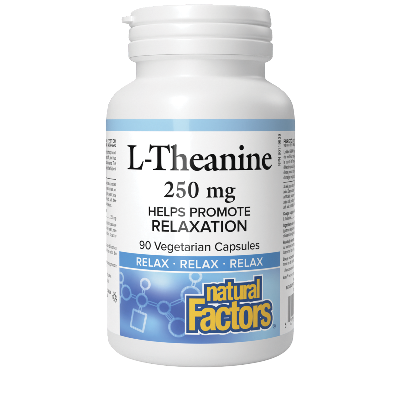 Natural Factors L Theanine 250mg, 90 Vegetarian Capsules | Helps Promote Inner Calm and Relaxation, One-per-Day, Non-Drowsy, Vegan, Gluten Free, Non-GMO