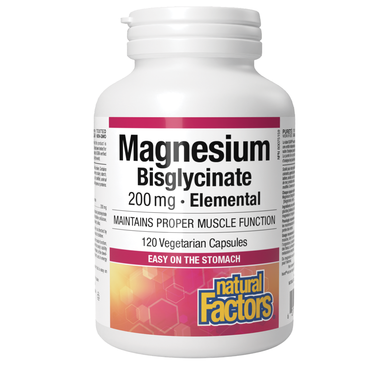 Natural Factors Magnesium Glycinate 400g - Whole-Body Health Support Supplement - Natural Magnesium Supplement Supports Sleep, Stress, Anxiety ,Bone Strength & Health - 120 Vegetarian Capsules (120 Servings)