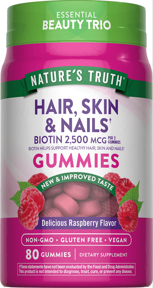 Nature's Truth Hair, Skin and Nails w/Biotin 2500mcg vegan gummies 80s