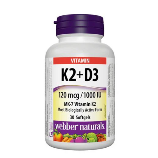 Webber Naturals Vitamin D3 K2 Supplements, 1,000 IU / 120mcg, 90 Softgels | Vitamin K2 MK7 and Vitamin D for Strong Bones, Teeth, and Cardiovascular Health, Supports Immune Function