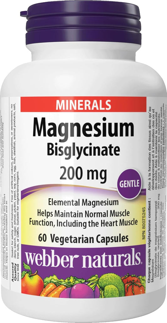 Webber Naturals Magnesium Glycinate 200mg, High Absorption, 120 Capsules | Magnesium Bisglycinate Supplements for Relaxation, Sleep, Inner Calm , Bones, Heart, Muscles & Nerves