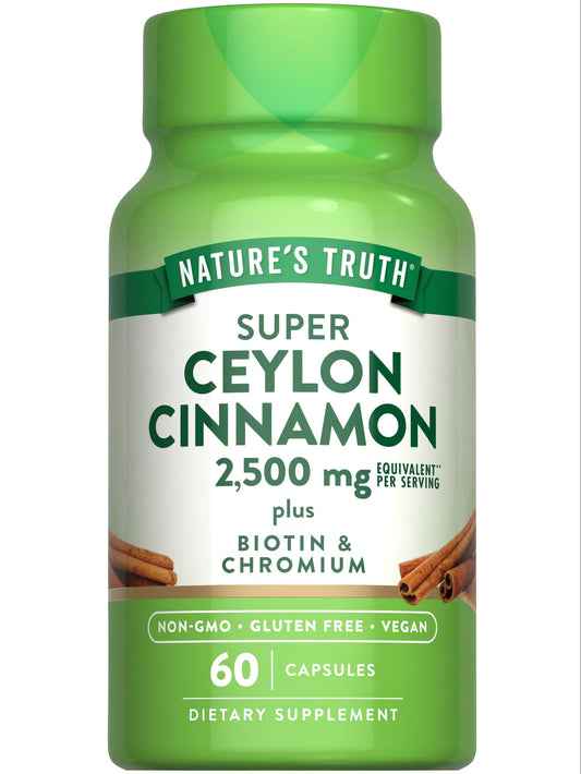 Nature's Truth Ceylon Cinnamon 2500mg w/Biotin&chromium QR veg caps 60s