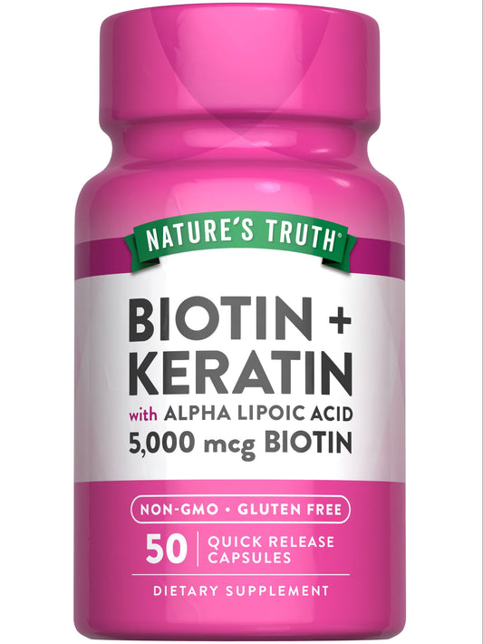 Nature's Truth Biotin 5000mcg plus Keratin w/Alpha lipoic acid QR caps 50s