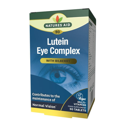 Natures Aid Lutein Eye Complex Supplement – 30 Tablets | High Strength Vision Support with Bilberry, Zinc & Vitamins C, E, Antioxidant, Vegan, No Artificial Additives