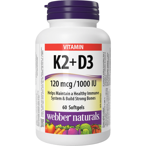 Webber Naturals K2 + D3 120mcg/1000IU softgels 30s