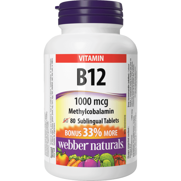 Webber Naturals B12 Methylcobalamin 1000mcg Sublingual Tabs 80's