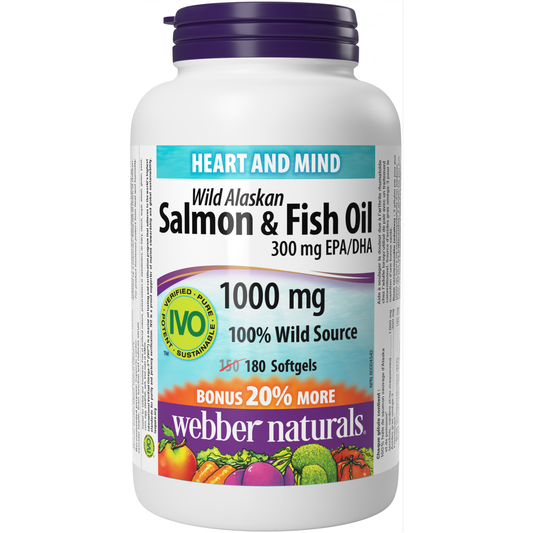 Webber Naturals Wild Alaskan Salmon Oil 1000 mg · 200 mg EPA/DHA, 180 softgels